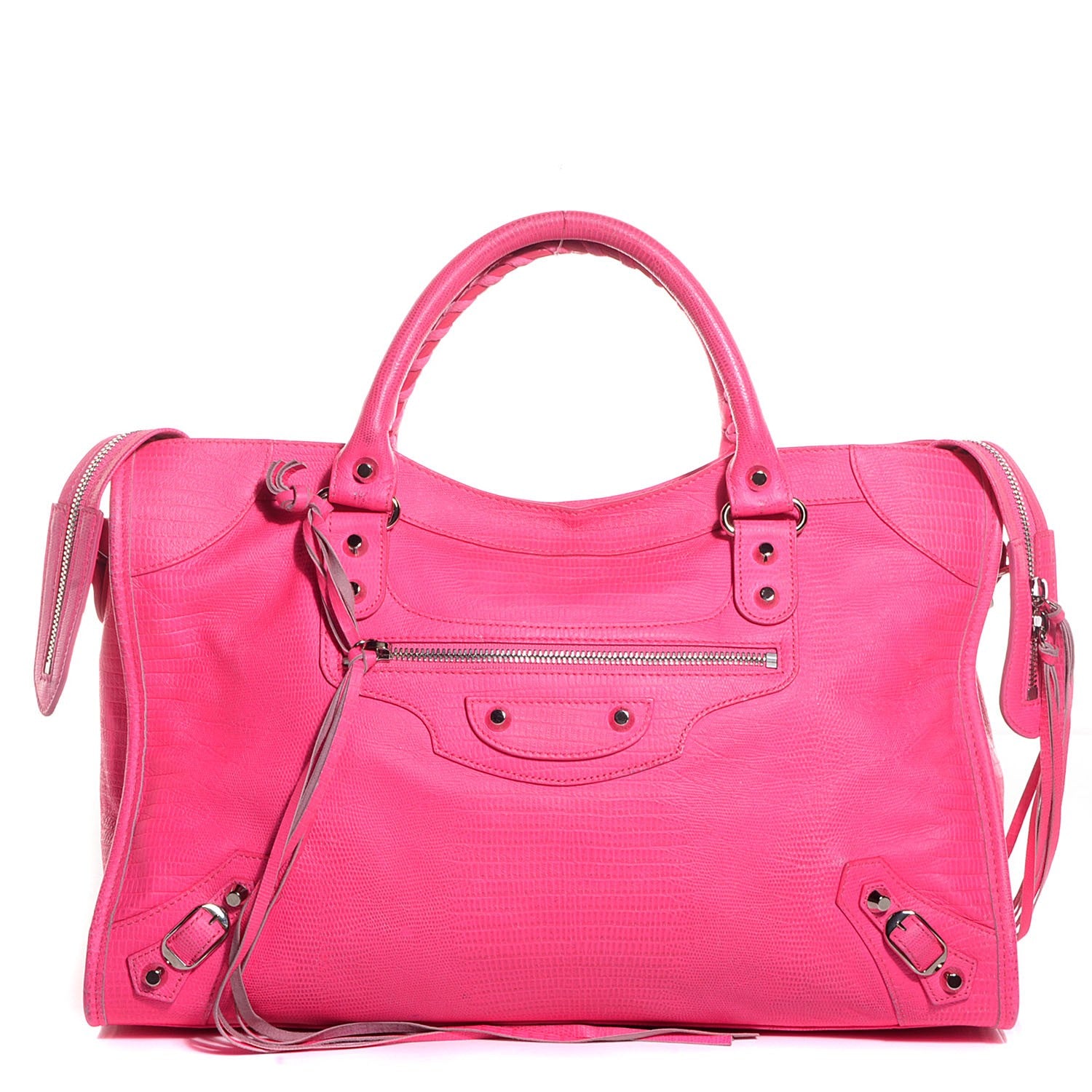 Balenciaga Calfskin Lizard Embossed Classic Silver Hardware City Rose Fluo 14 of 26