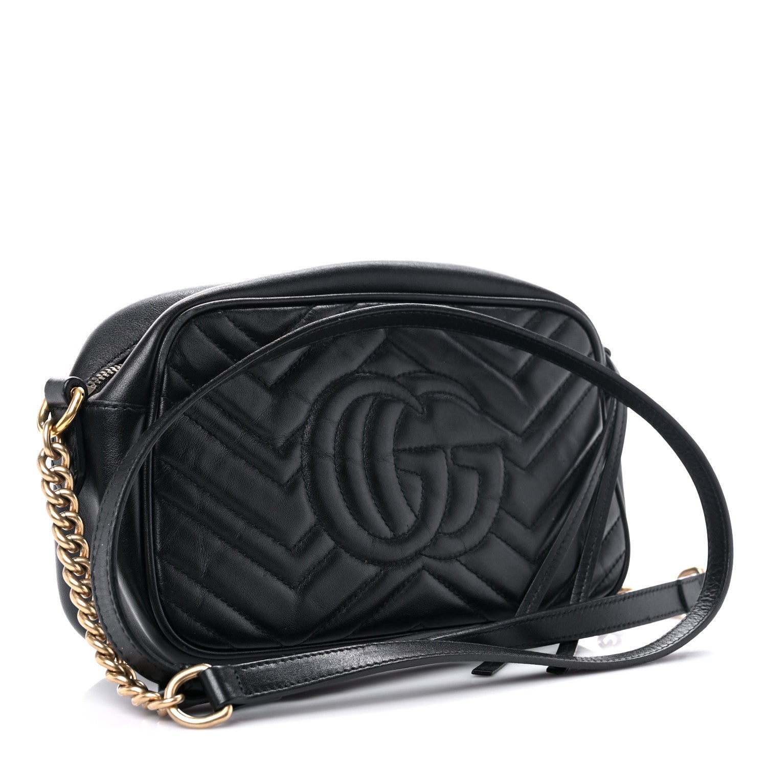 Gucci Calfskin Matelasse Small GG Marmont Chain Shoulder Bag Black 3 of 19