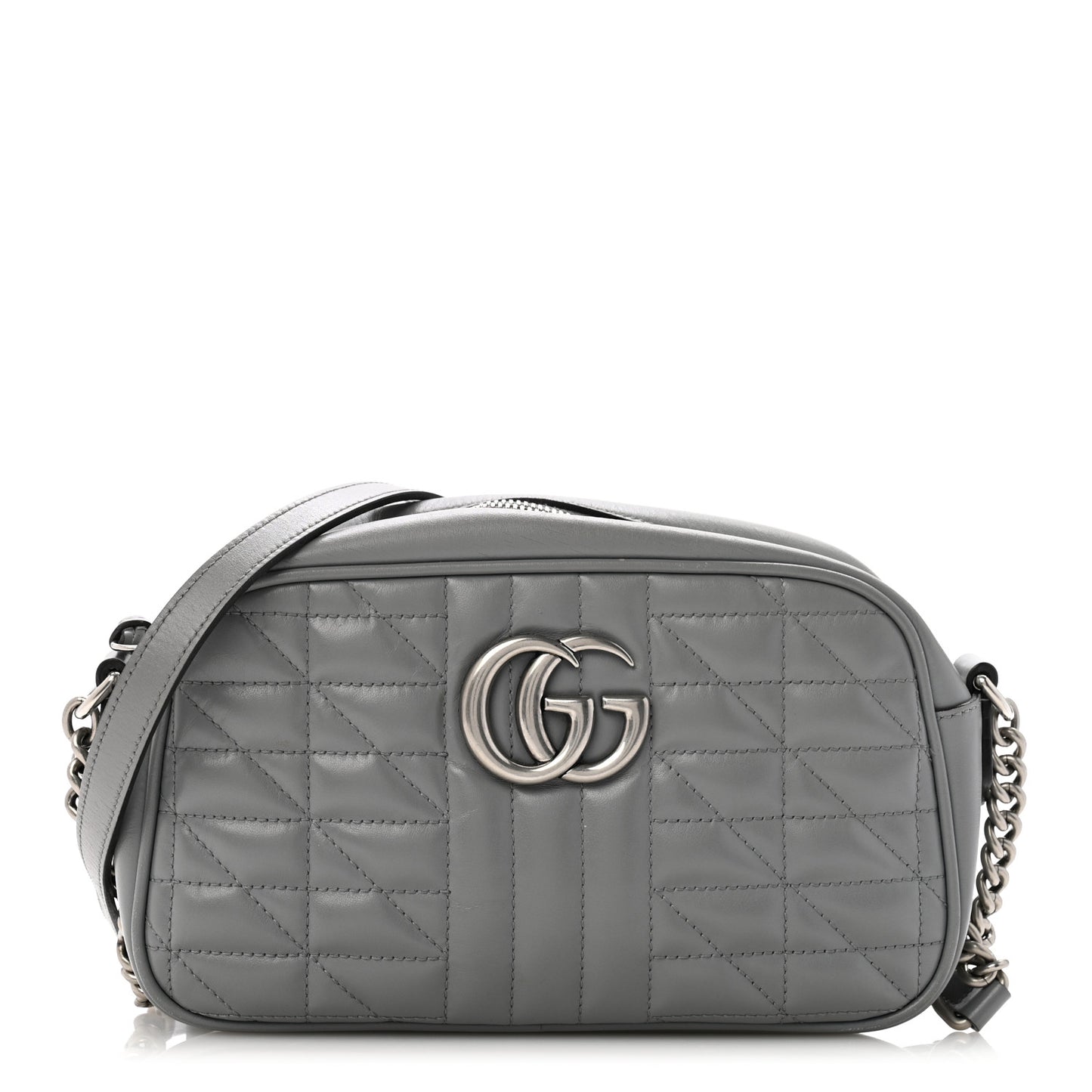 Calfskin Matelasse Aria Small GG Marmont Chain Shoulder Bag Deep Grey