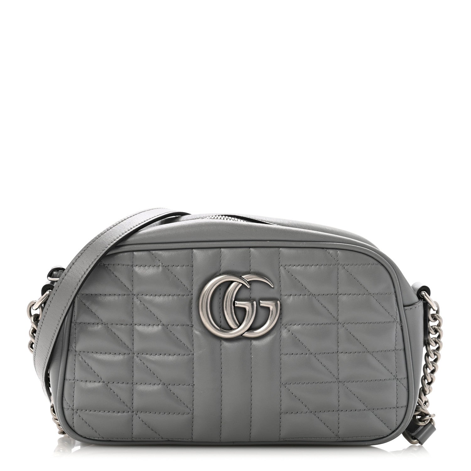 Gucci Calfskin Matelasse Aria Small GG Marmont Chain Shoulder Bag Deep Grey 1 of 13