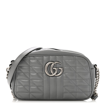Gucci Calfskin Matelasse Aria Small GG Marmont Chain Shoulder Bag Deep Grey 1 of 13