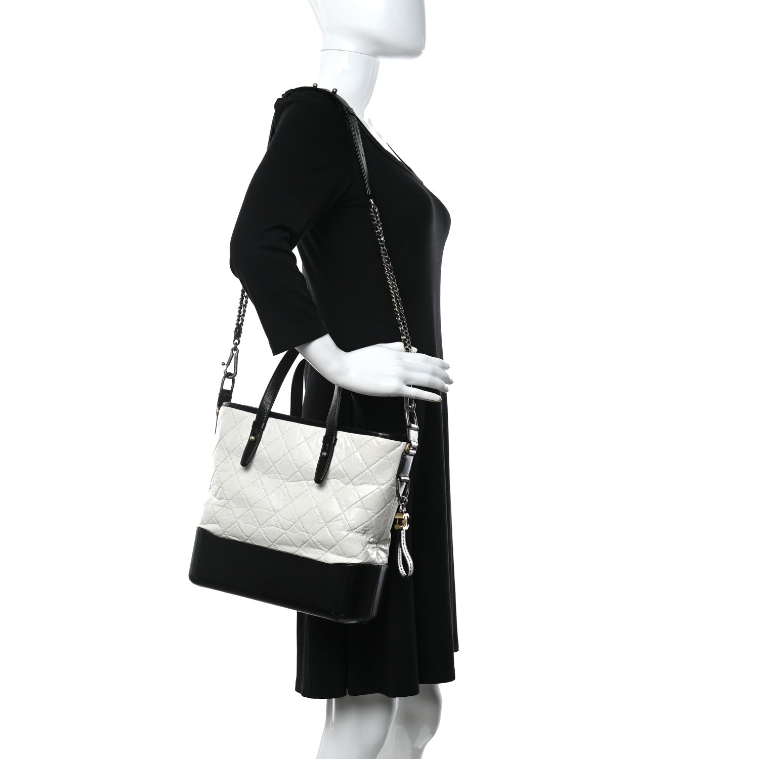 Chanel Aged Calfskin Quilted Medium Gabrielle Shopping Tote White Black 2 of 11