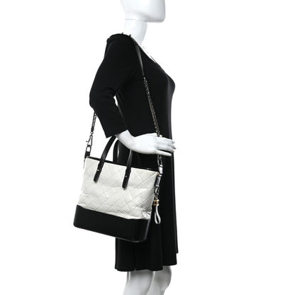 Chanel Aged Calfskin Quilted Medium Gabrielle Shopping Tote White Black 2 of 11