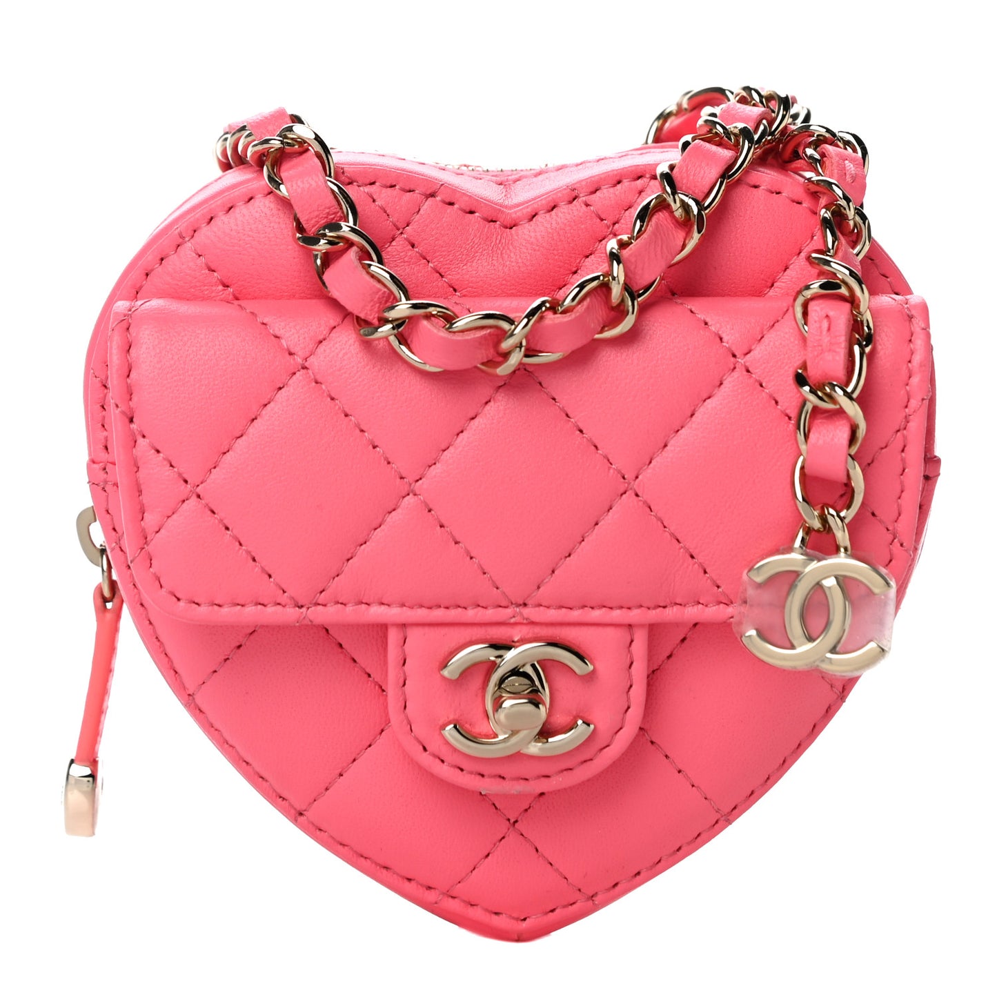 Lambskin Quilted CC In Love Heart Waist Belt Bag With Chain Pink