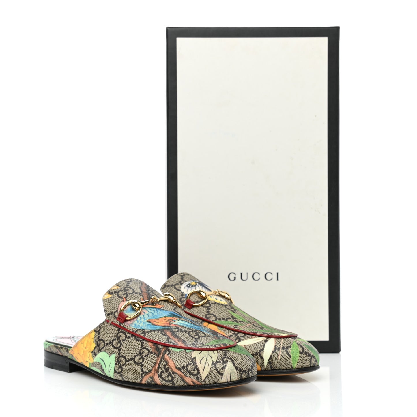 GG Supreme Monogram Tian Womens Princetown Slippers 35.5 Beige Ebony Multicolor