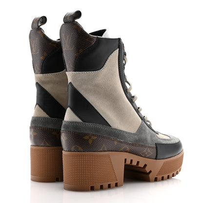 Louis Vuitton Suede Calfskin Monogram Laureate Platform Desert Boots 37 Grey 5 of 11