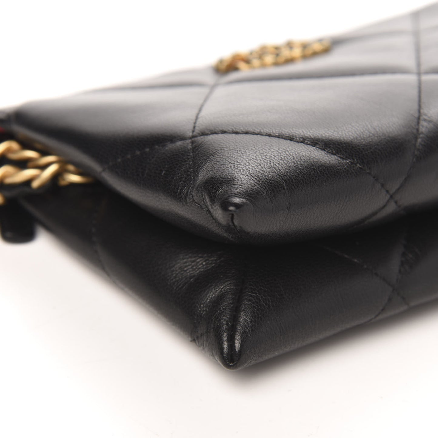 Shiny Goatskin Quilted Small Chanel 19 Pouch With Handle Black