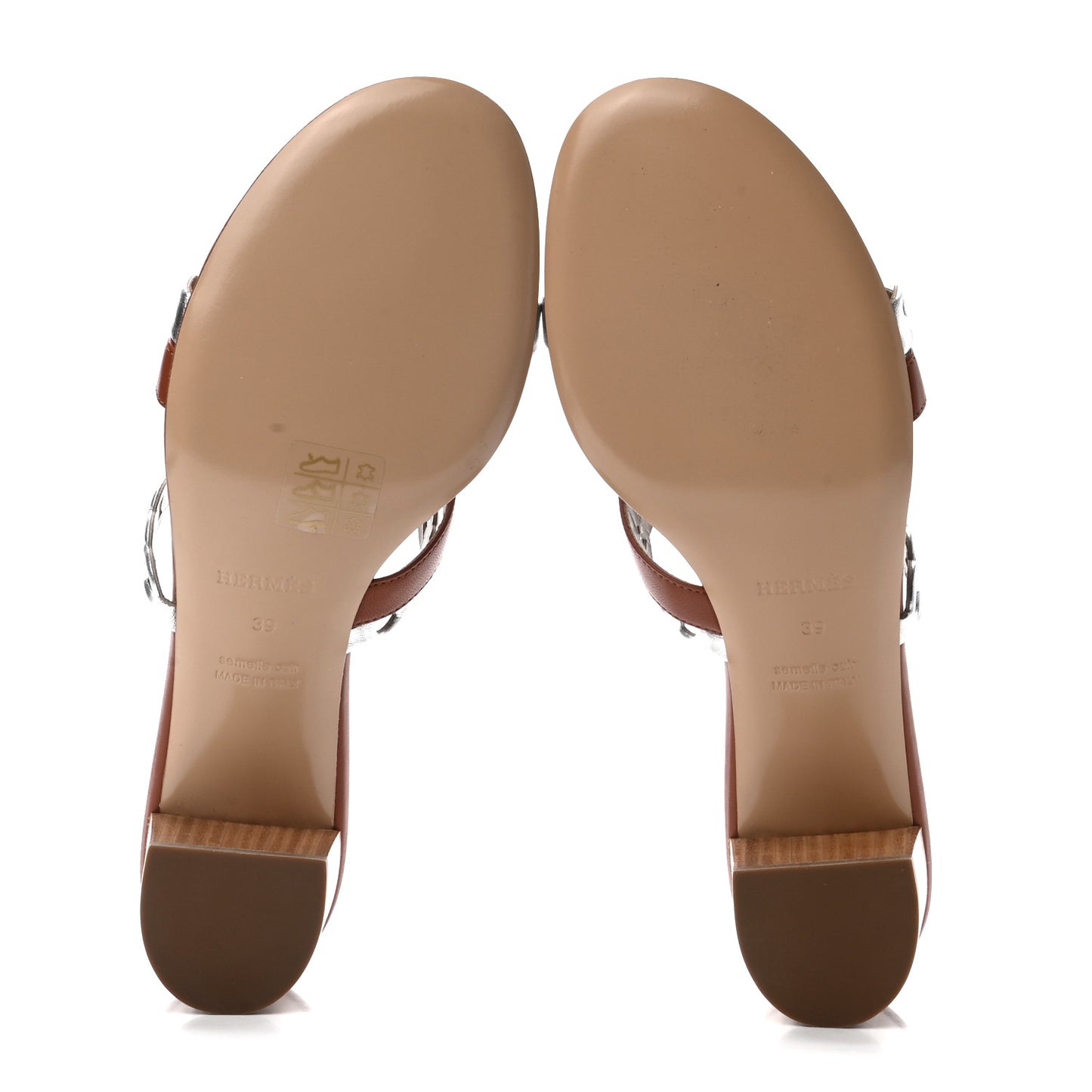 Nappa Ajaccio Sandals 39 Cognac Gris Argente