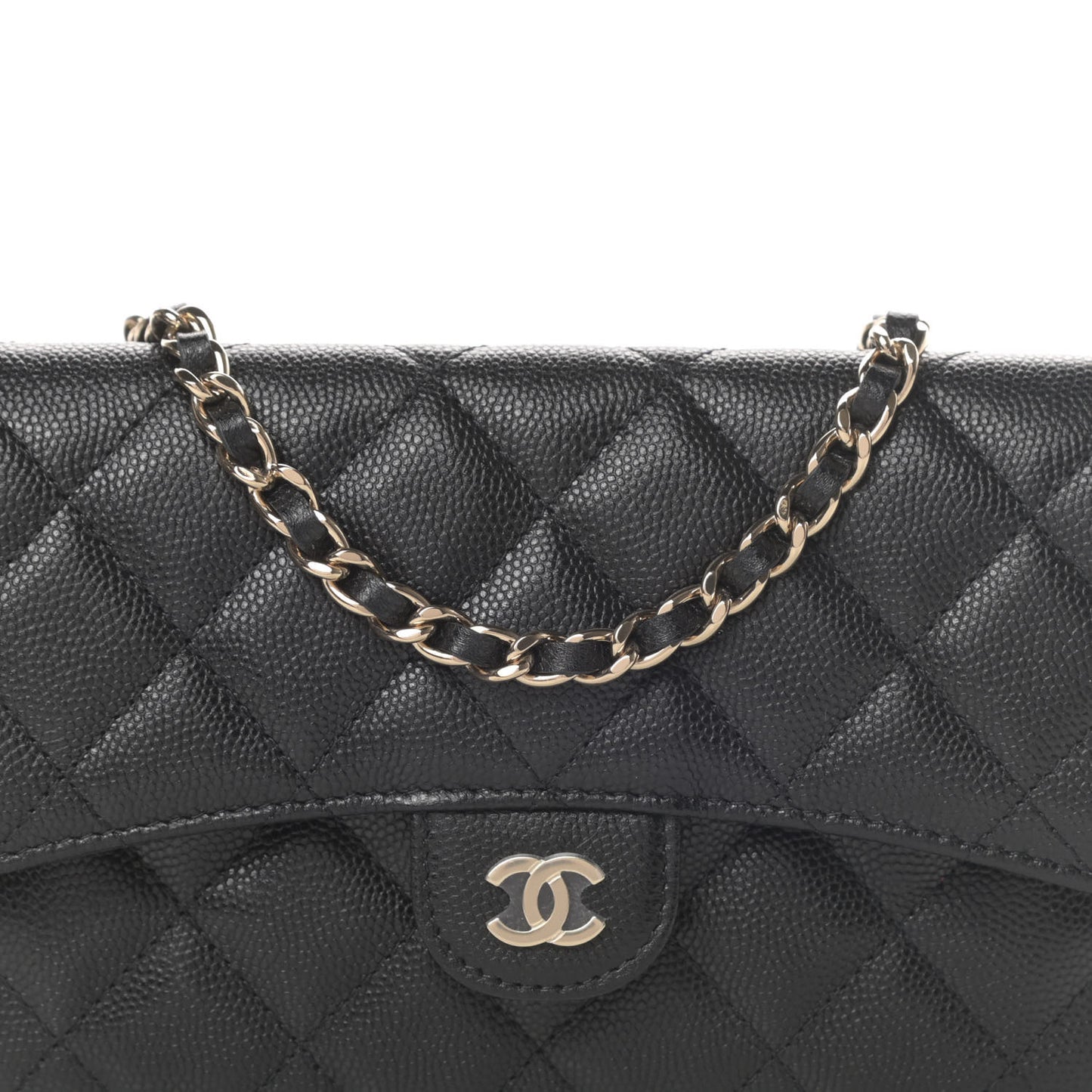 Caviar Quilted Flap Phone Holder With Chain Black