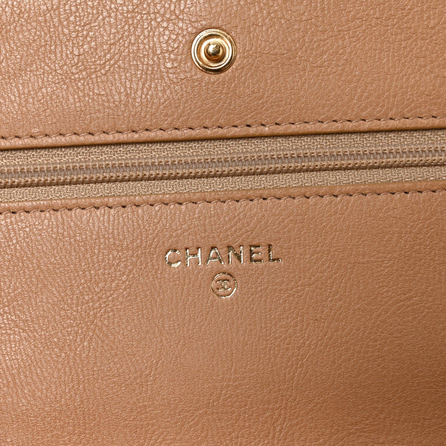 Chanel Calfskin Chevron Quilted Wallet On Chain WOC Beige 5 of 10