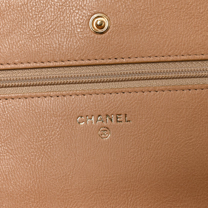 Chanel Calfskin Chevron Quilted Wallet On Chain WOC Beige 5 of 10