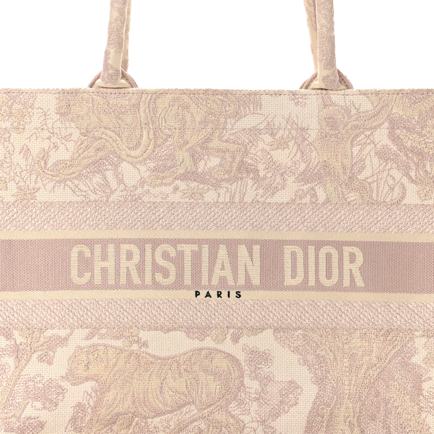 Canvas Toile De Jouy Embroidered Medium Book Tote Pink