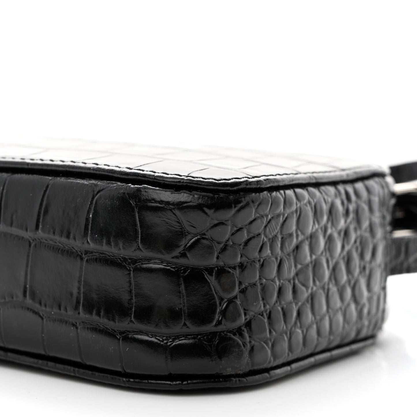 Shiny Calfskin Logo Crocodile Embossed XS Everyday Camera Bag Black