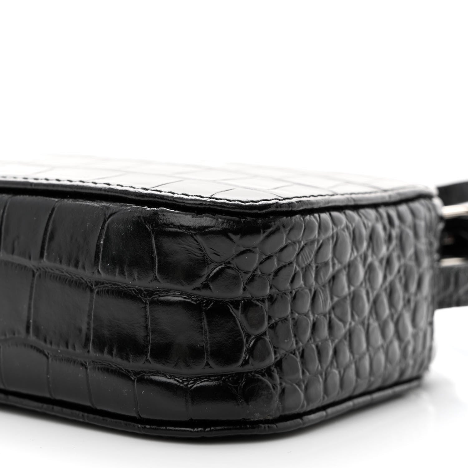Balenciaga Shiny Calfskin Logo Crocodile Embossed XS Everyday Camera Bag Black 11 of 12