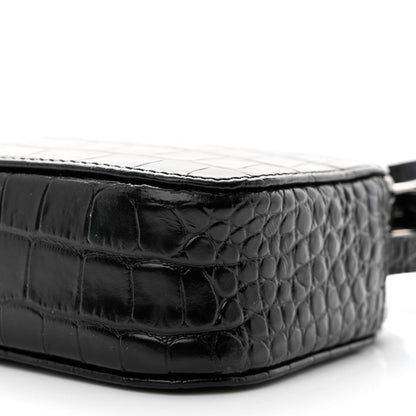 Balenciaga Shiny Calfskin Logo Crocodile Embossed XS Everyday Camera Bag Black 11 of 12