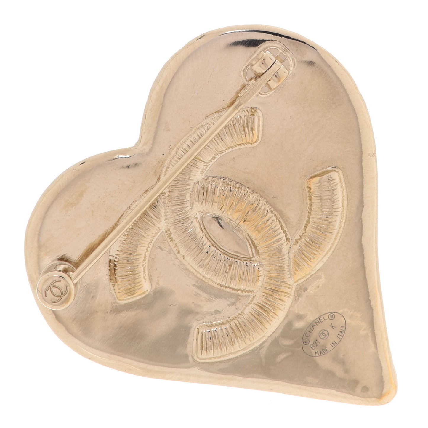 Metal Enamel CC Heart Brooch Gold