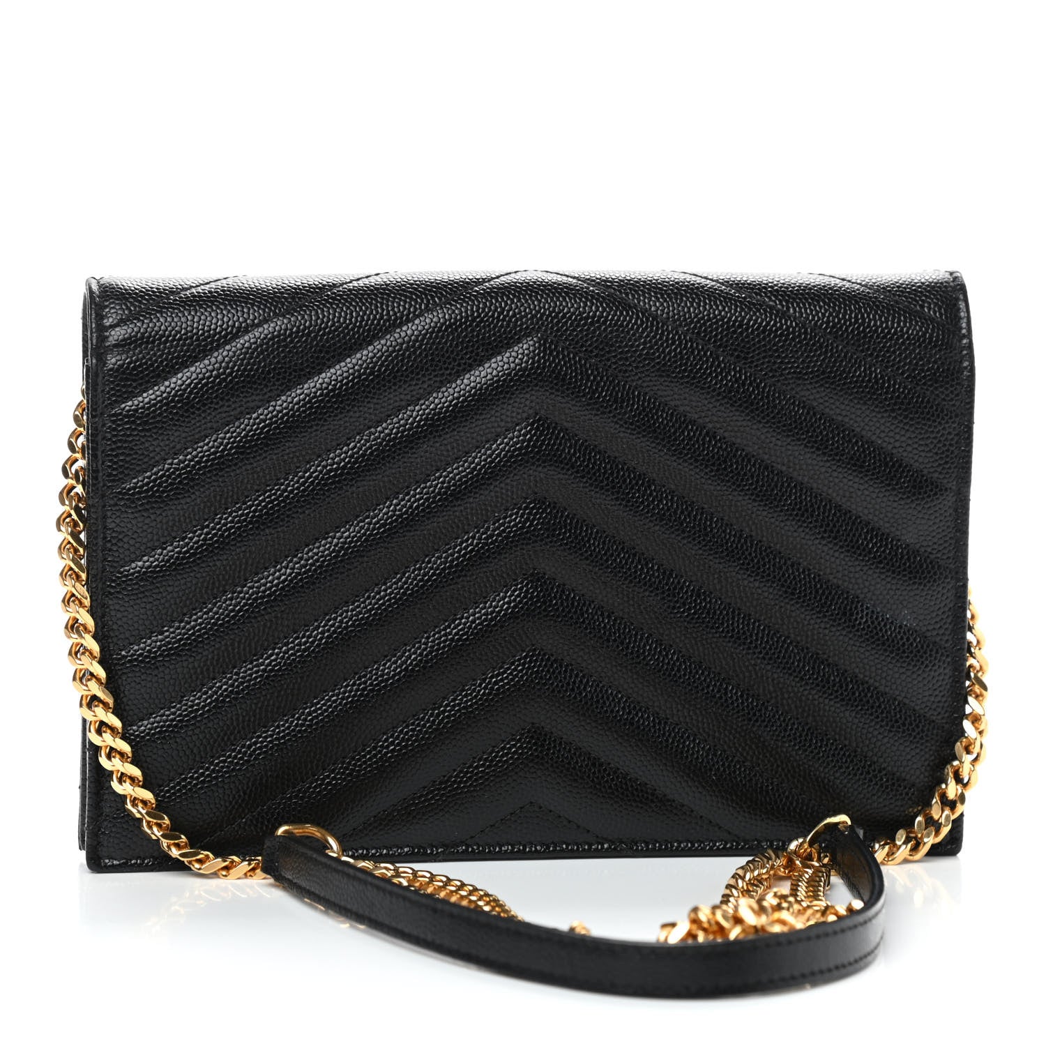Saint Laurent Grain De Poudre Matelasse Chevron Monogram Envelope Chain Wallet Black 3 of 9