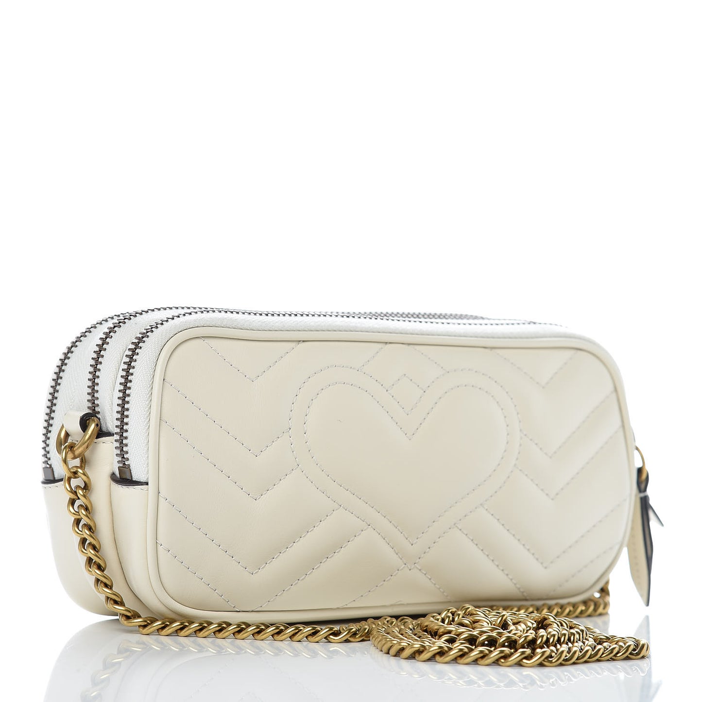 Calfskin Matelasse Mini GG Marmont Chain Crossbody Bag Mystic White