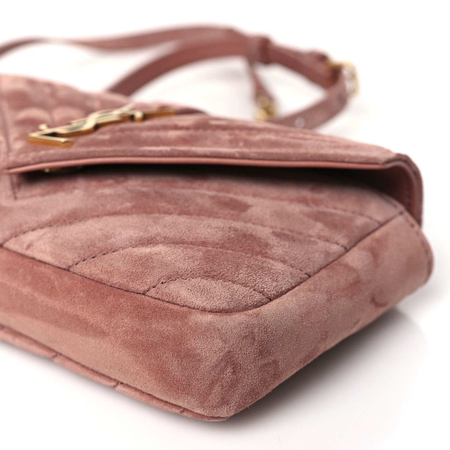 Saint Laurent Suede Matelasse Chevron Monogram Mini College Bag Barely Pink 10 of 12