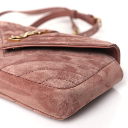 Saint Laurent Suede Matelasse Chevron Monogram Mini College Bag Barely Pink 10 of 12