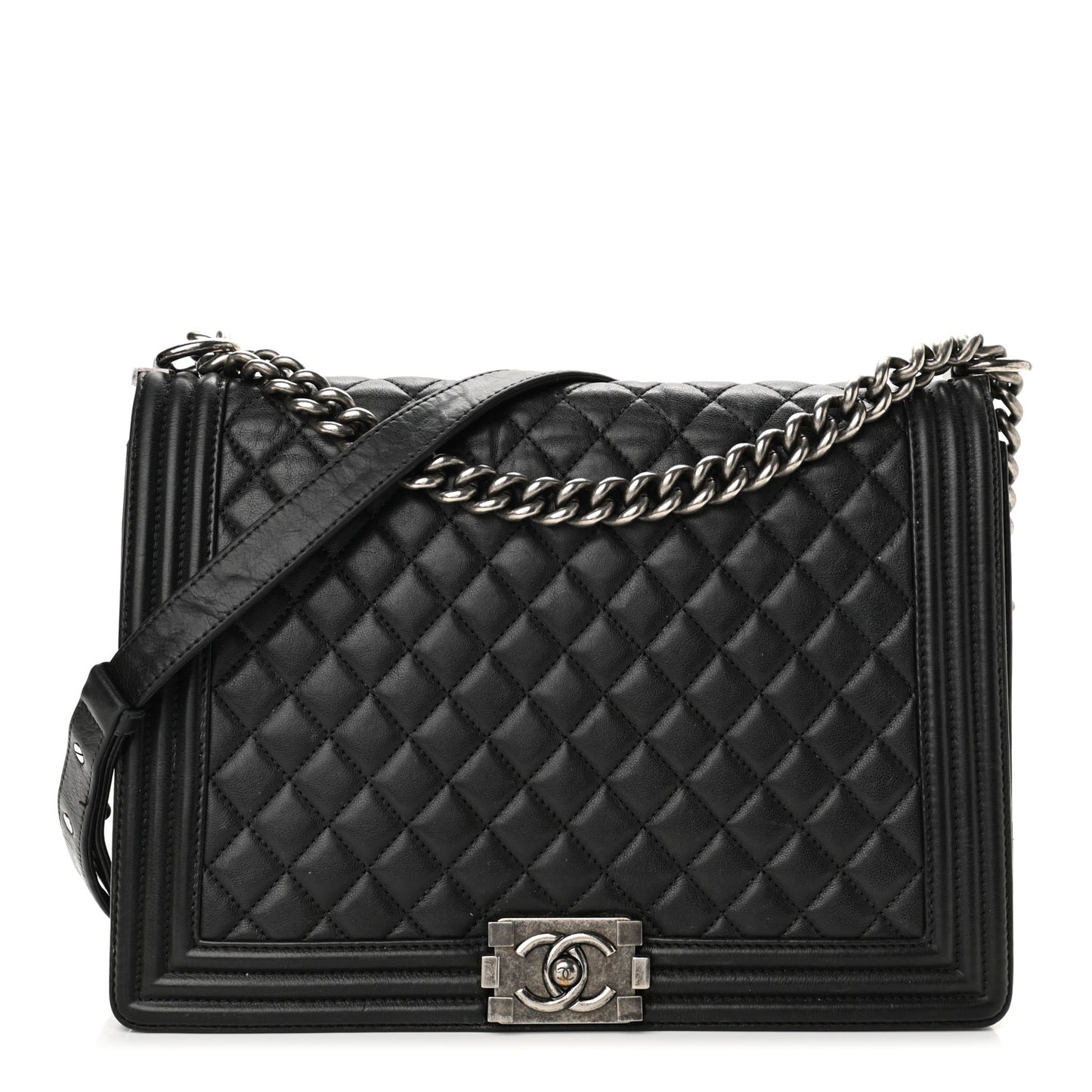Lambskin Quilted Large Boy Flap Black