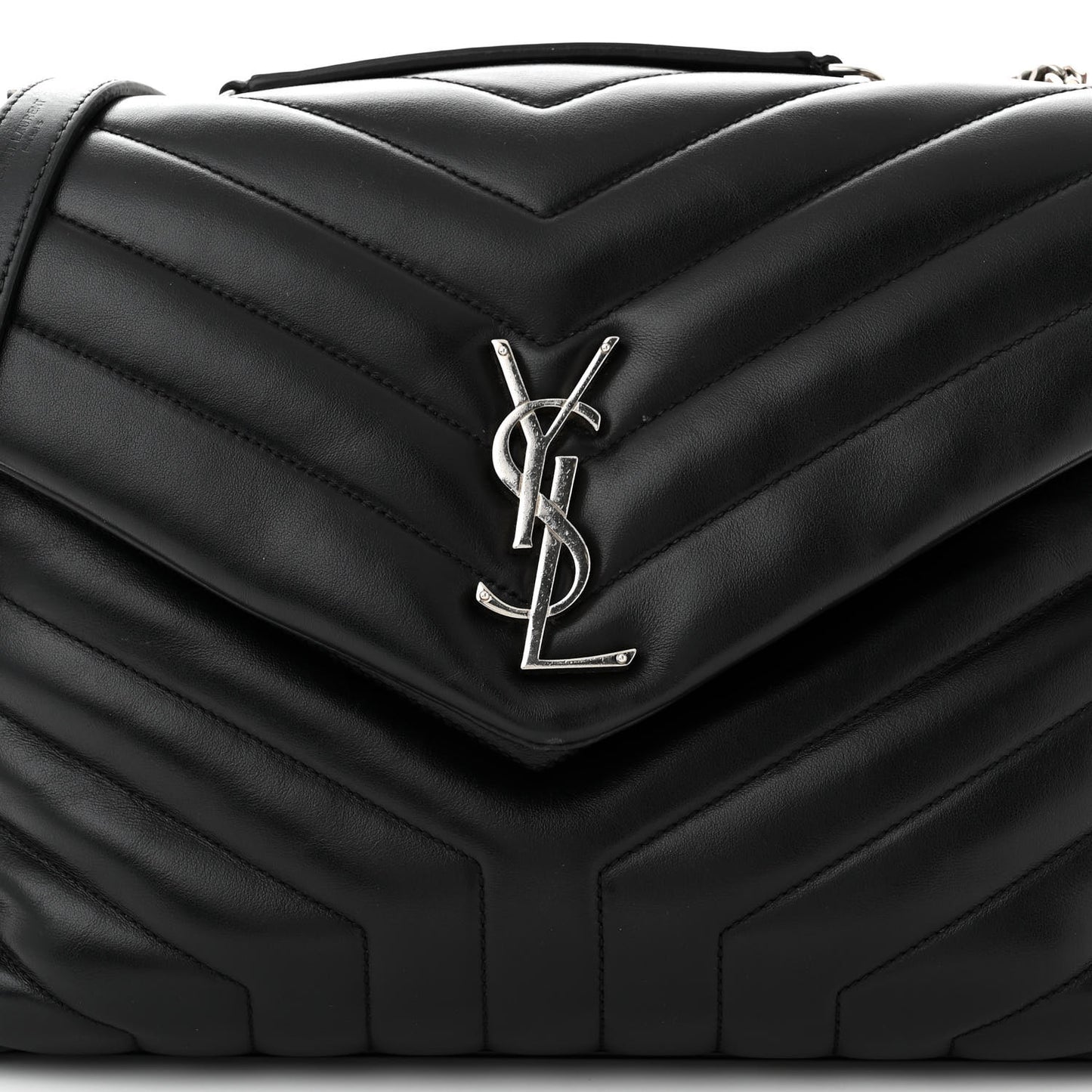 Calfskin Y Quilted Monogram Medium Loulou Chain Satchel Black