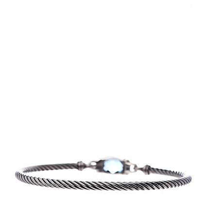 David Yurman Sterling Silver Diamond Hampton Blue Topaz 3mm Petite Wheaton Bracelet 3 of 5