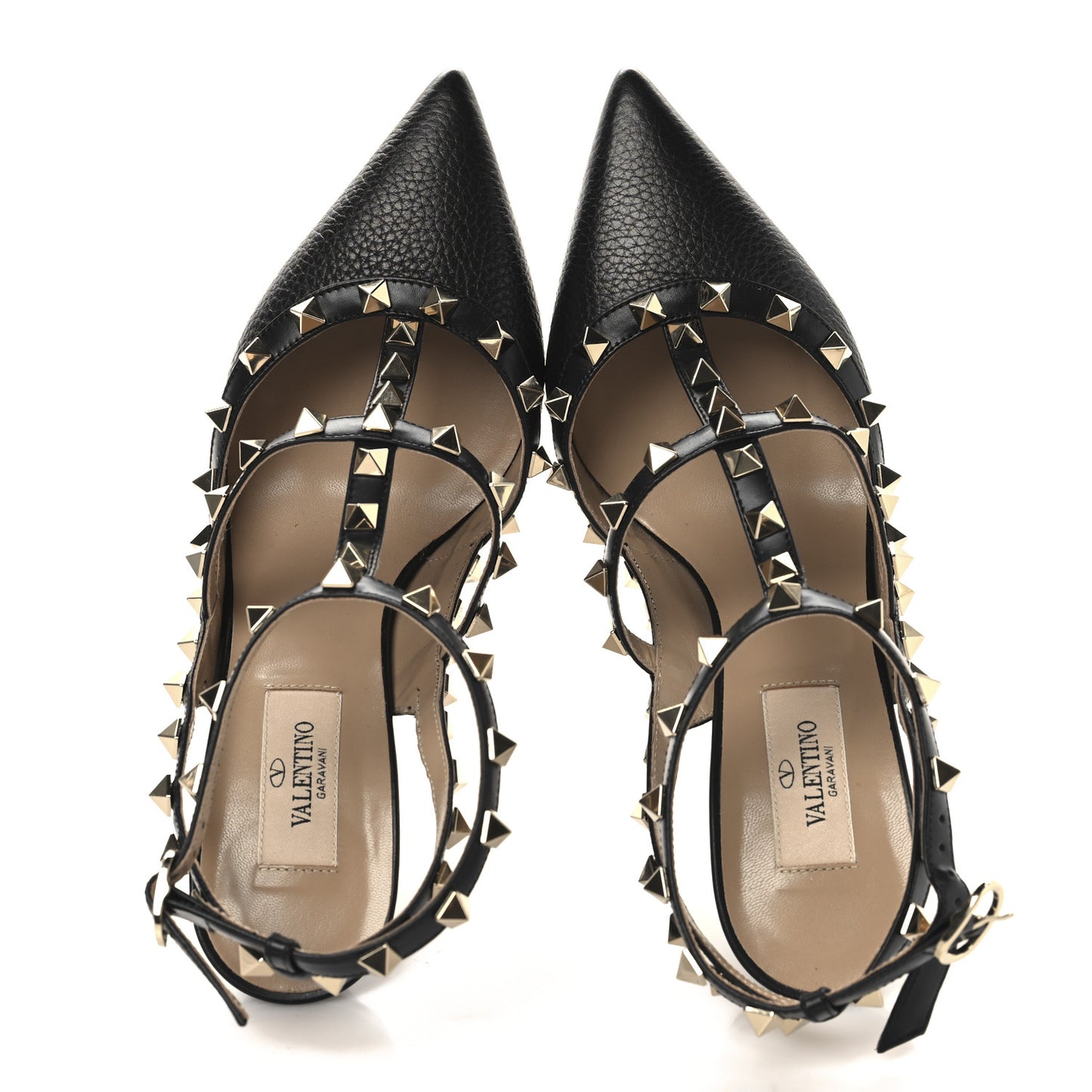 Pebbled Calfskin Rockstud Ankle Strap 100mm Pumps 38.5 Black