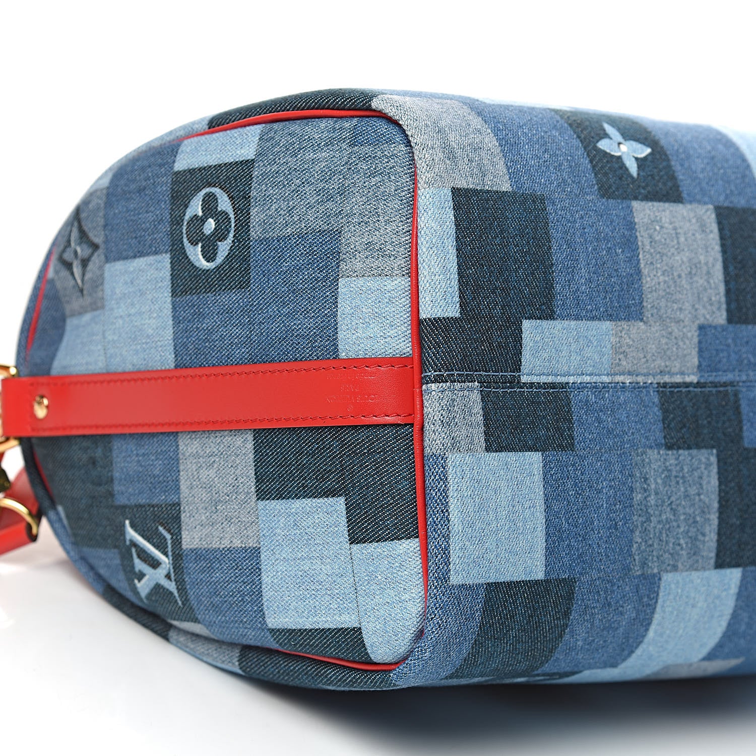 Louis Vuitton Denim Damier Monogram Patchwork Speedy Bandouliere 30 Blue Rouge 9 of 12