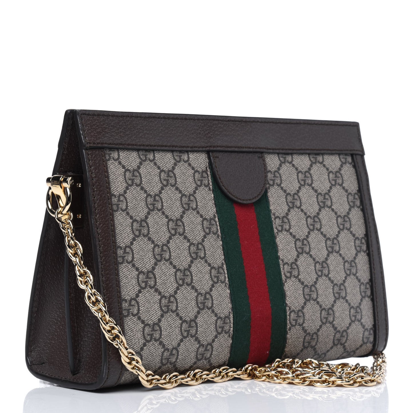 GG Supreme Monogram Web Small Ophidia Chain Shoulder Bag Brown