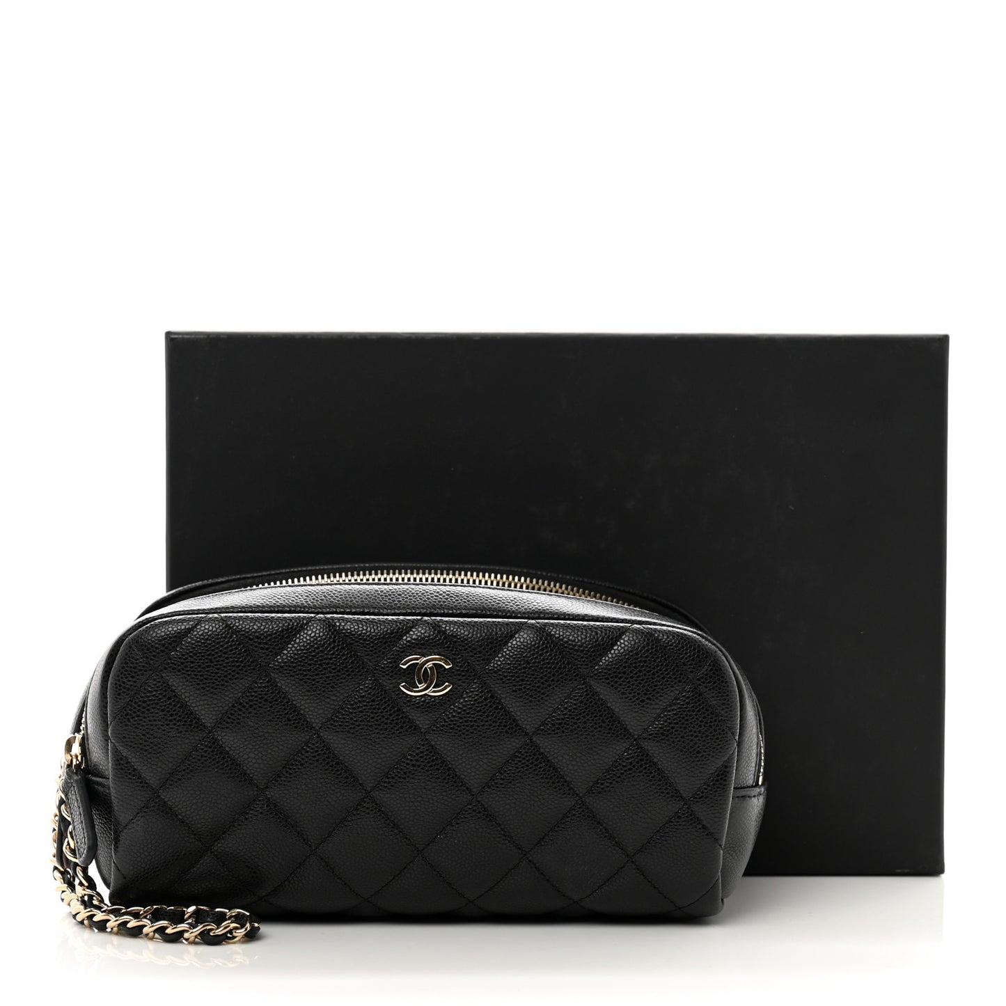 Caviar Quilted Double Zip Pouch Cosmetic Case Black
