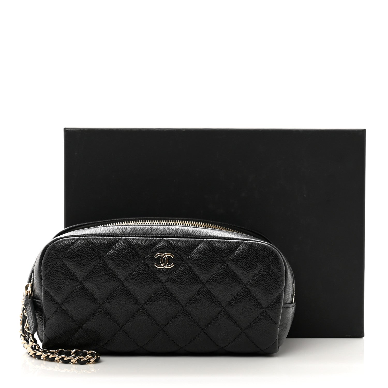 Chanel Caviar Quilted Double Zip Pouch Cosmetic Case Black 10 of 10