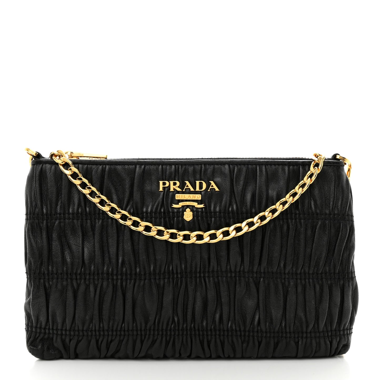 Nappa Gaufre Chain Shoulder Bag Black