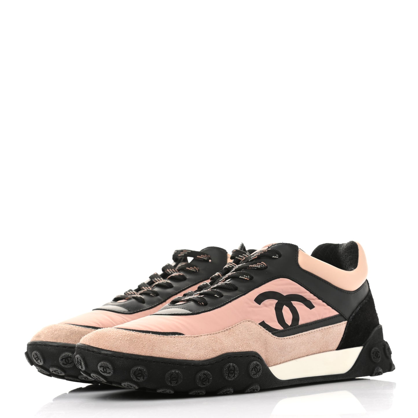 Nylon Calfskin Suede CC Womens Sneakers 40.5 Pink Black