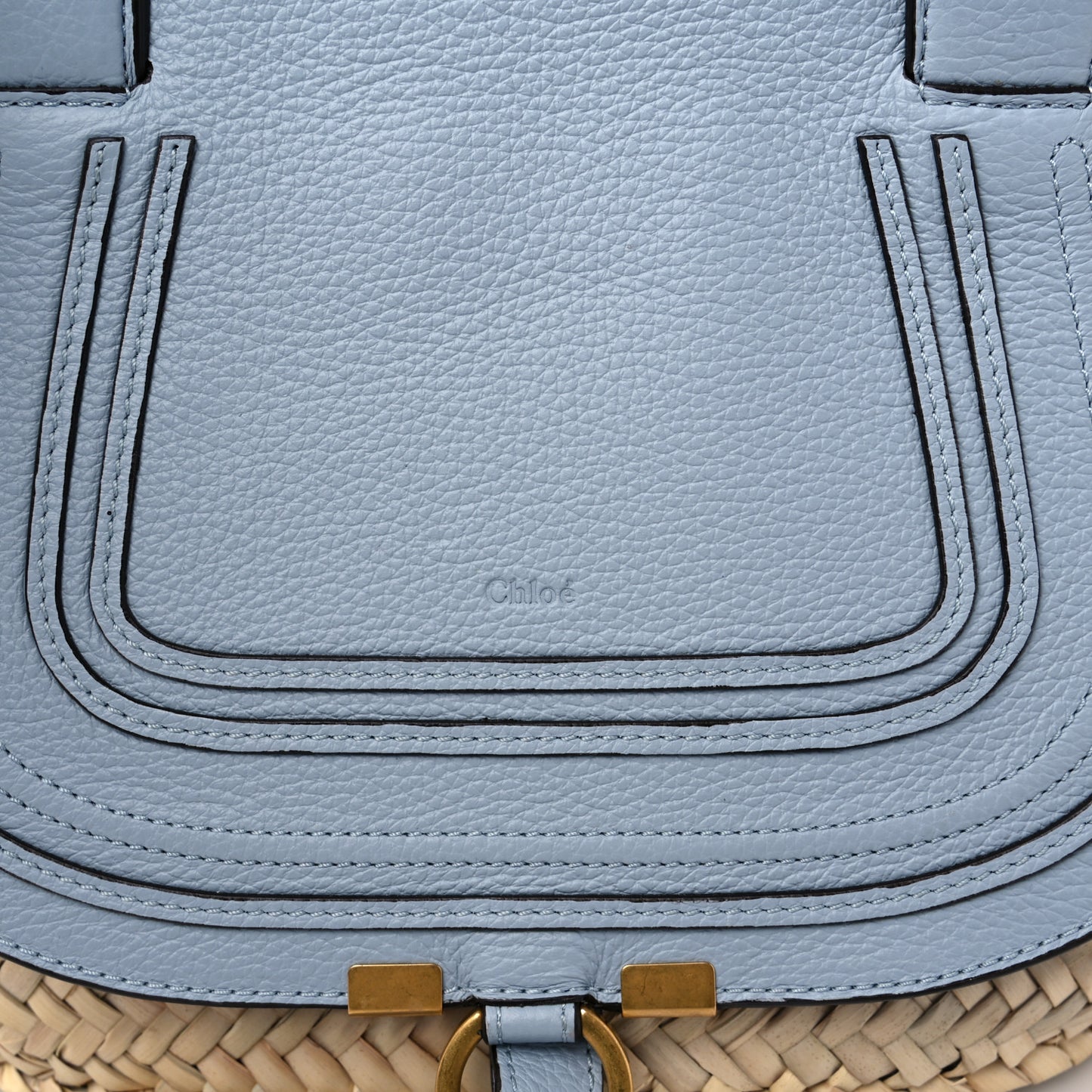 Raffia Small Grain Calfskin Medium Marcie Basket Shady Blue