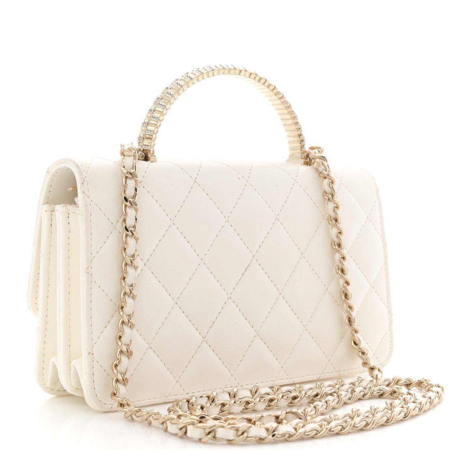 Chanel Lambskin Quilted Crystal Top Handle Rectangular Flap White 3 of 16