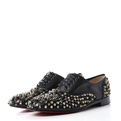Christian Louboutin Calfskin Studded Womens Oxfords 38 Blackn Gold 3 of 11