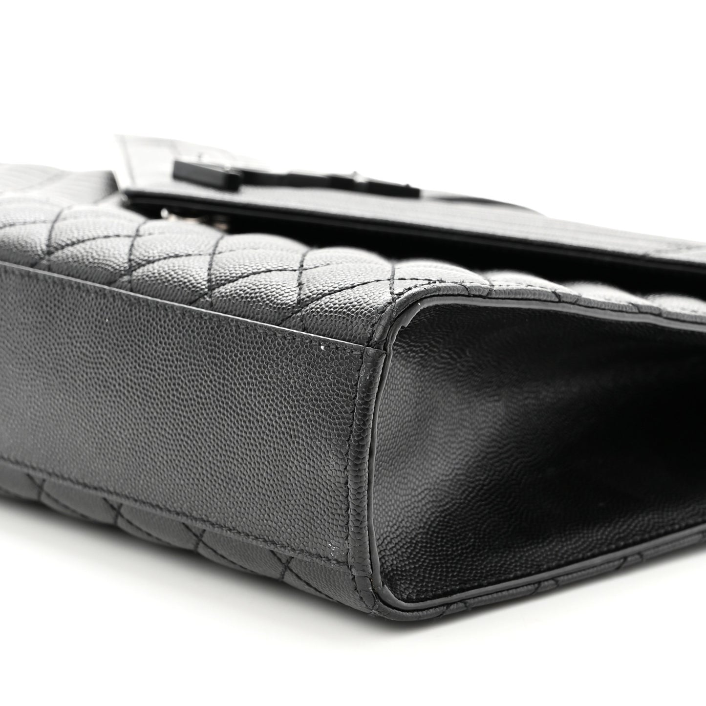 Grain De Poudre Textured Mixed Matelasse Large Triquilt Monogram Monochrome Satchel Black