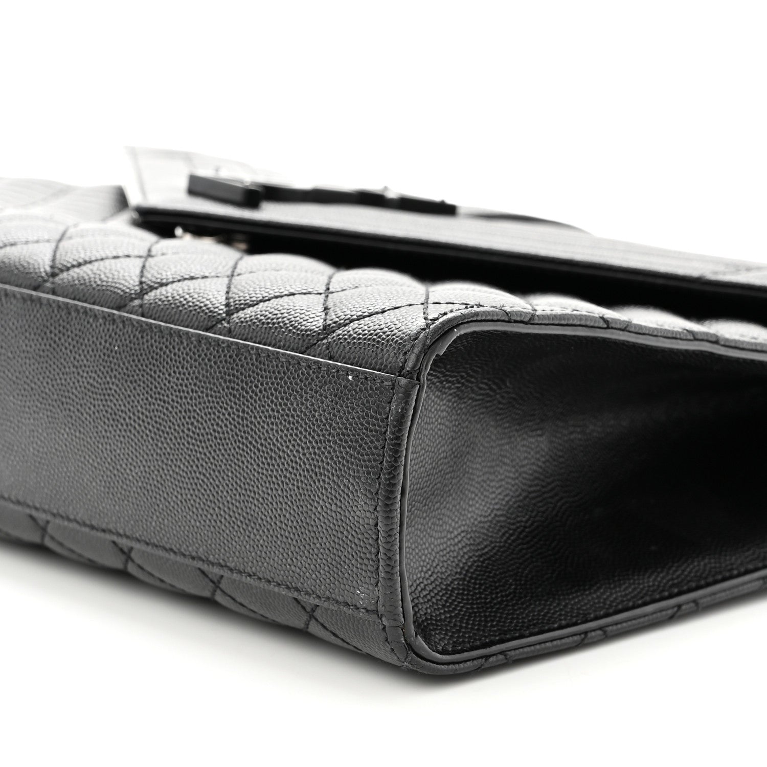 Saint Laurent Grain De Poudre Textured Mixed Matelasse Large Triquilt Monogram Monochrome Satchel Black 10 of 10