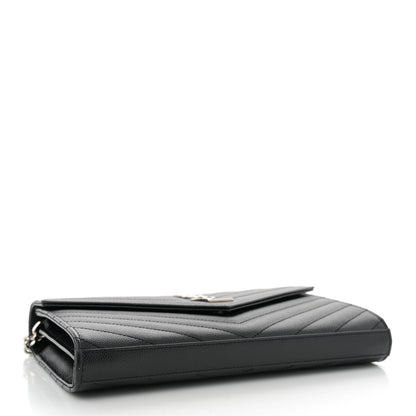 Saint Laurent Grain De Poudre Matelasse Chevron Monogram Chain Wallet Black 4 of 13