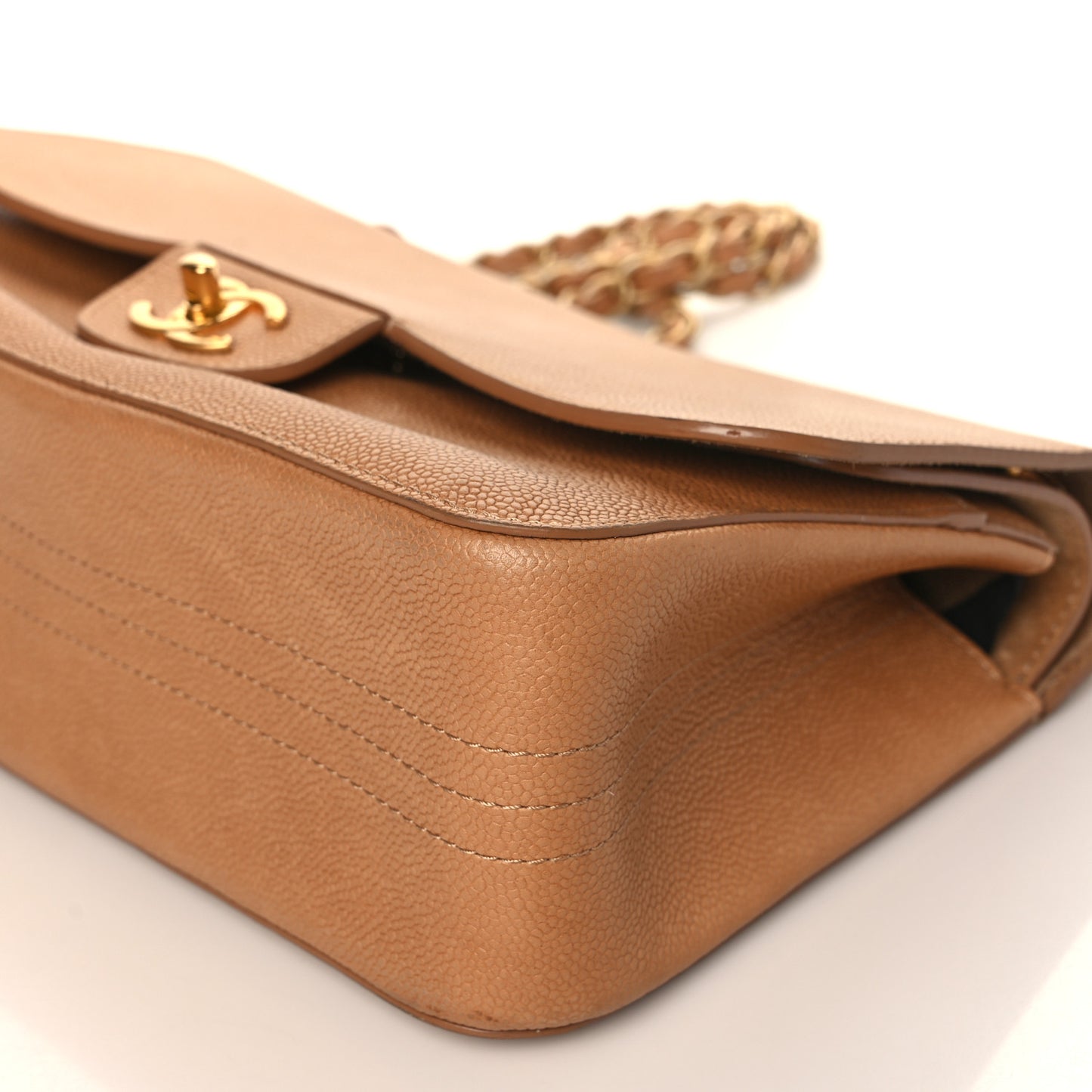 Grained Calfskin Jumbo Classic Pure Double Flap Beige