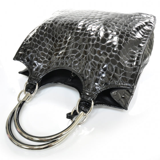 Patent Crocodile Embossed 61 Tote Black
