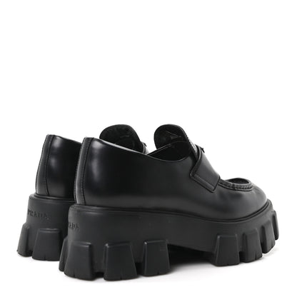 Prada Spazzolato Rois Metal Triangle Logo Monolith 55mm Loafers 40 Black 5 of 9