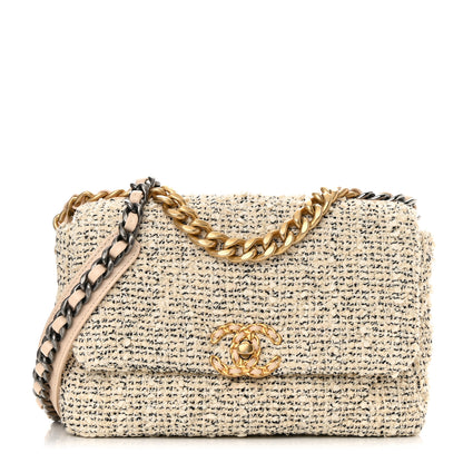 Chanel Tweed Quilted Medium Chanel 19 Flap Ecru Black 1 of 11