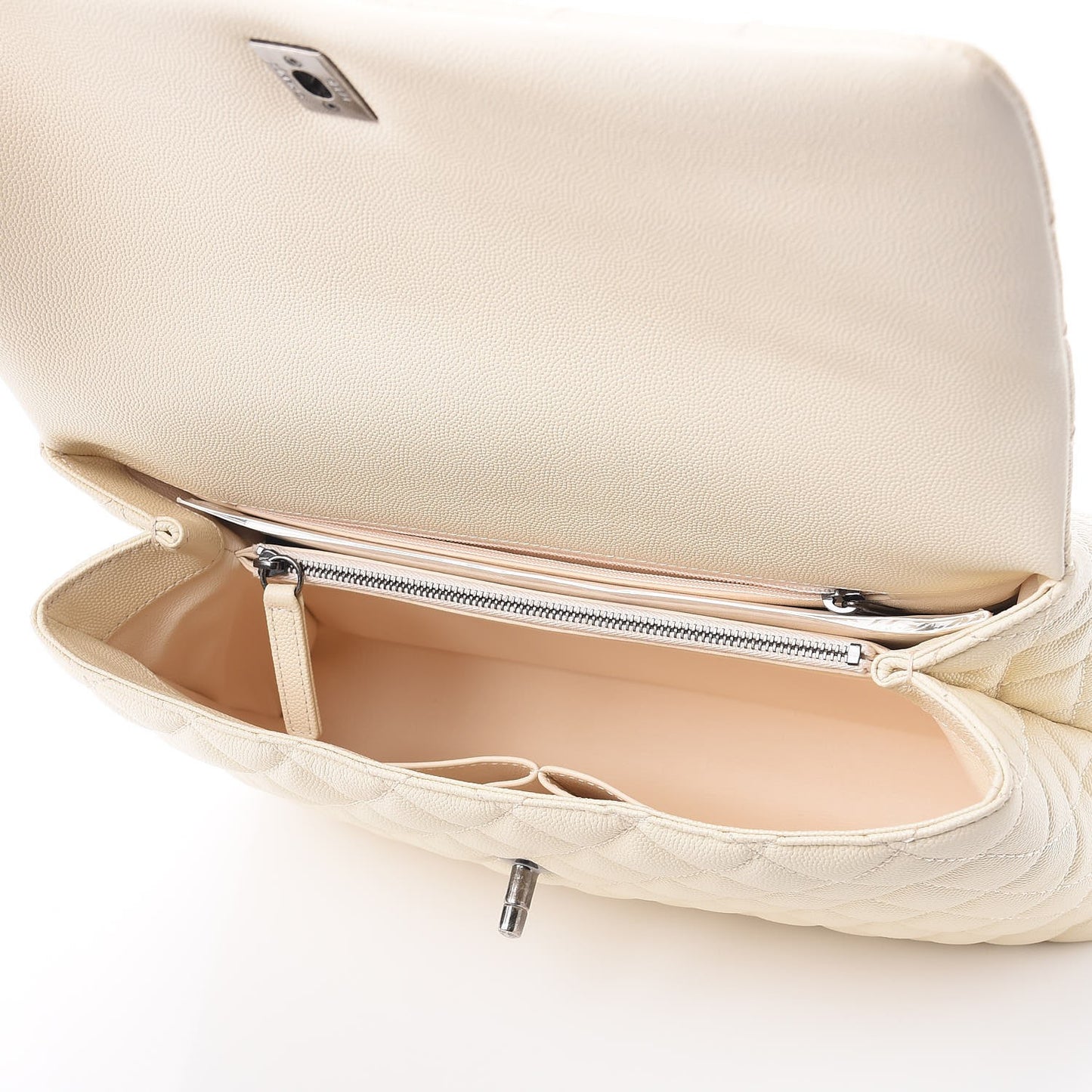 Caviar Lizard Quilted Medium Coco Handle Flap White