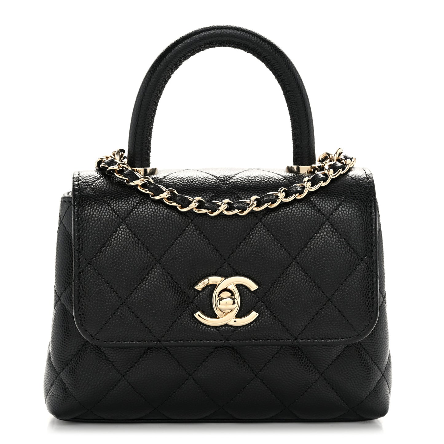 Caviar Quilted Coco Handle Clutch With Chain Black