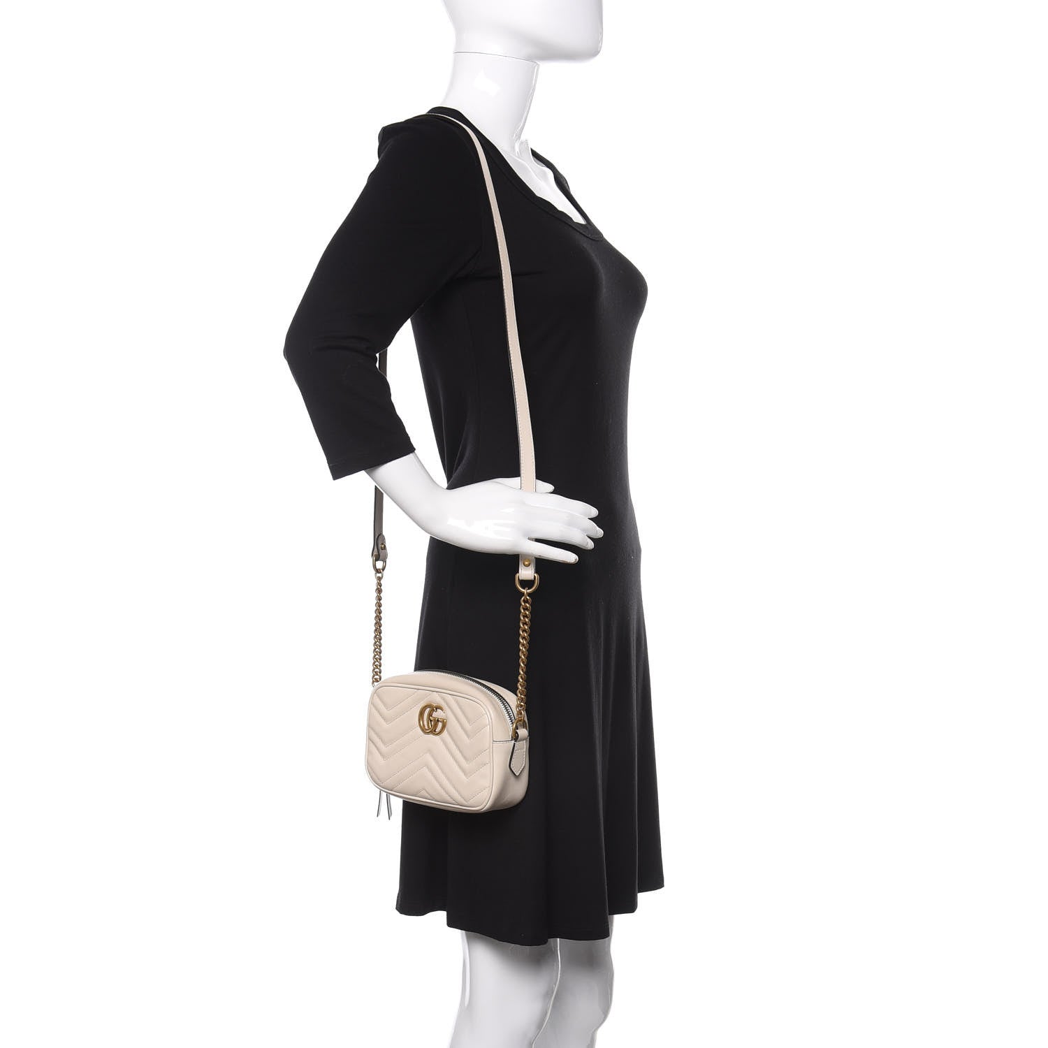 Gucci Calfskin Matelasse Mini GG Marmont Chain Shoulder Bag White 2 of 13