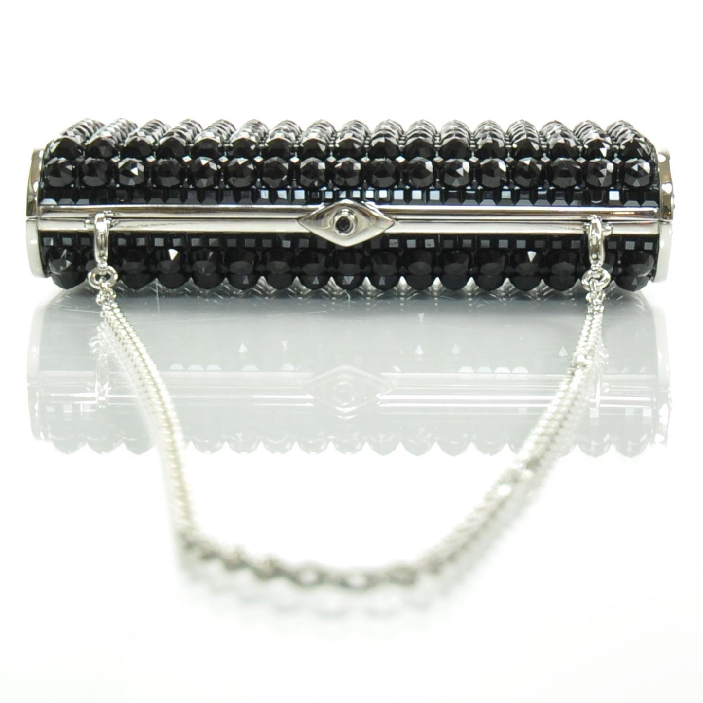 Black Austrian Crystal Studded Minaudiere Clutch