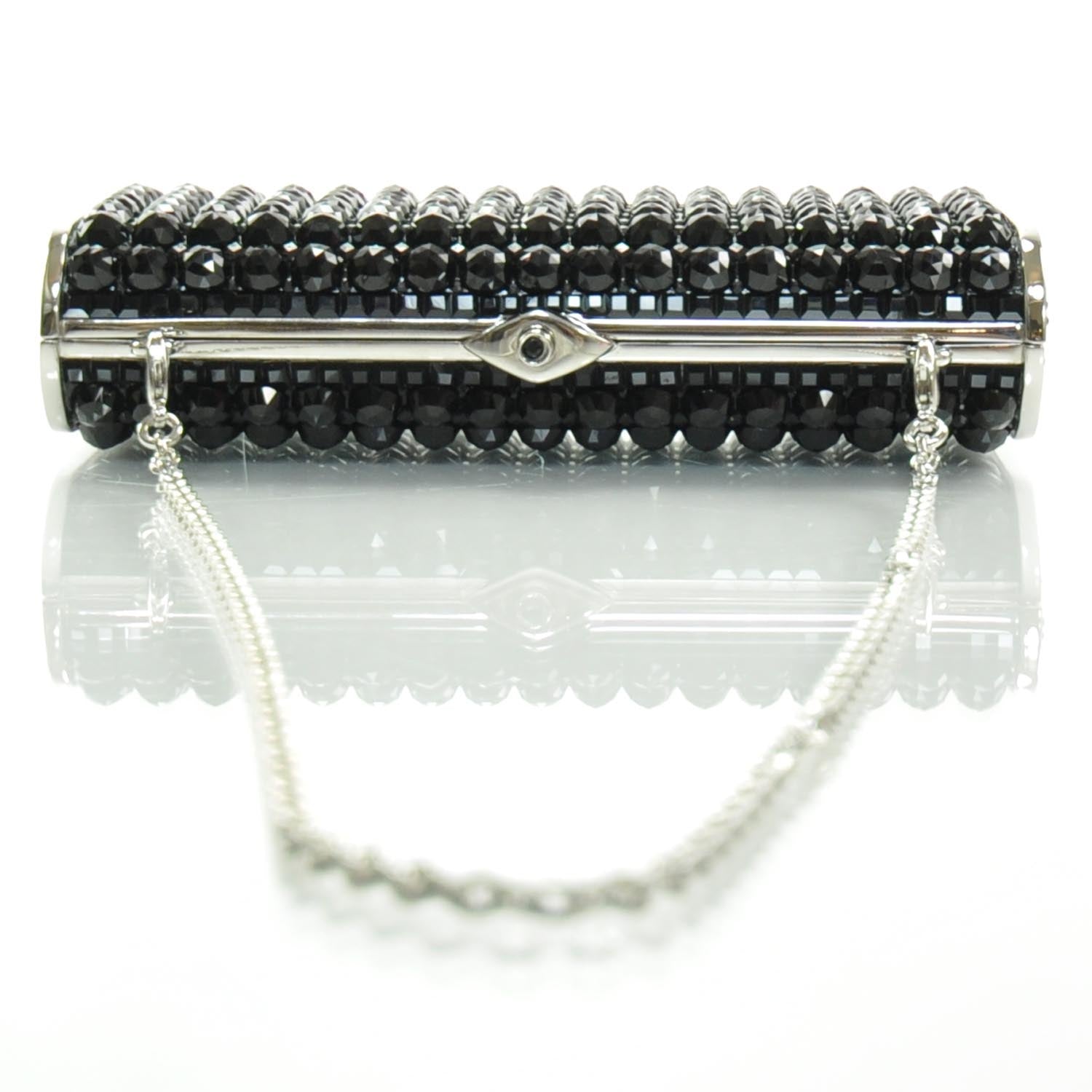 Judith Leiber Black Austrian Crystal Studded Minaudiere Clutch 5 of 8