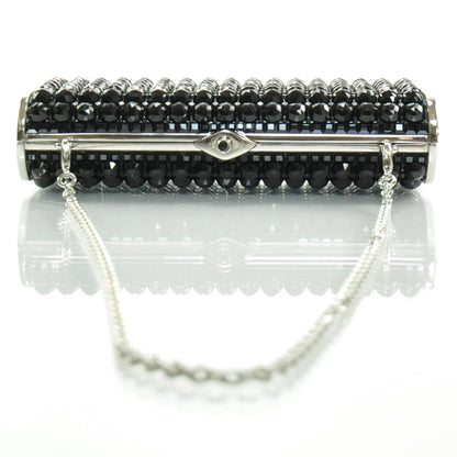 Judith Leiber Black Austrian Crystal Studded Minaudiere Clutch 5 of 8